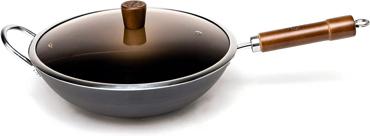 Carbon Steel Wok with Detachable Wooden Handle Q616