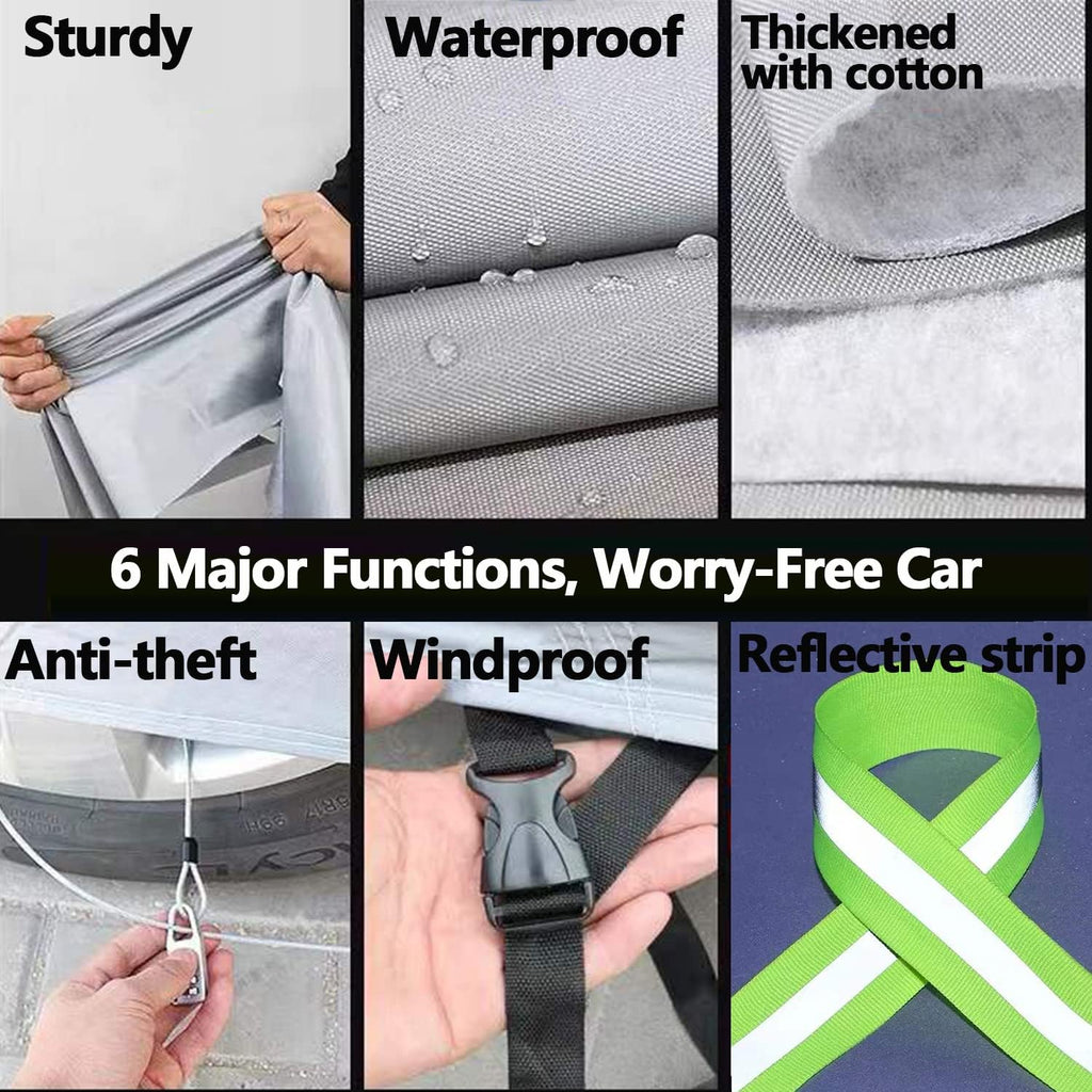 210D Oxford Waterproof Car Cover with Zipper Door, Reflective Strip, Windproof Straps Z628973