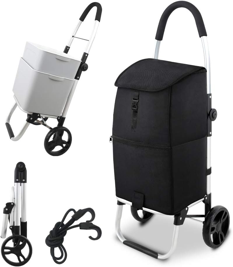 Black Foldable Grocery Cart with Extra Large Shopping Bag T61663