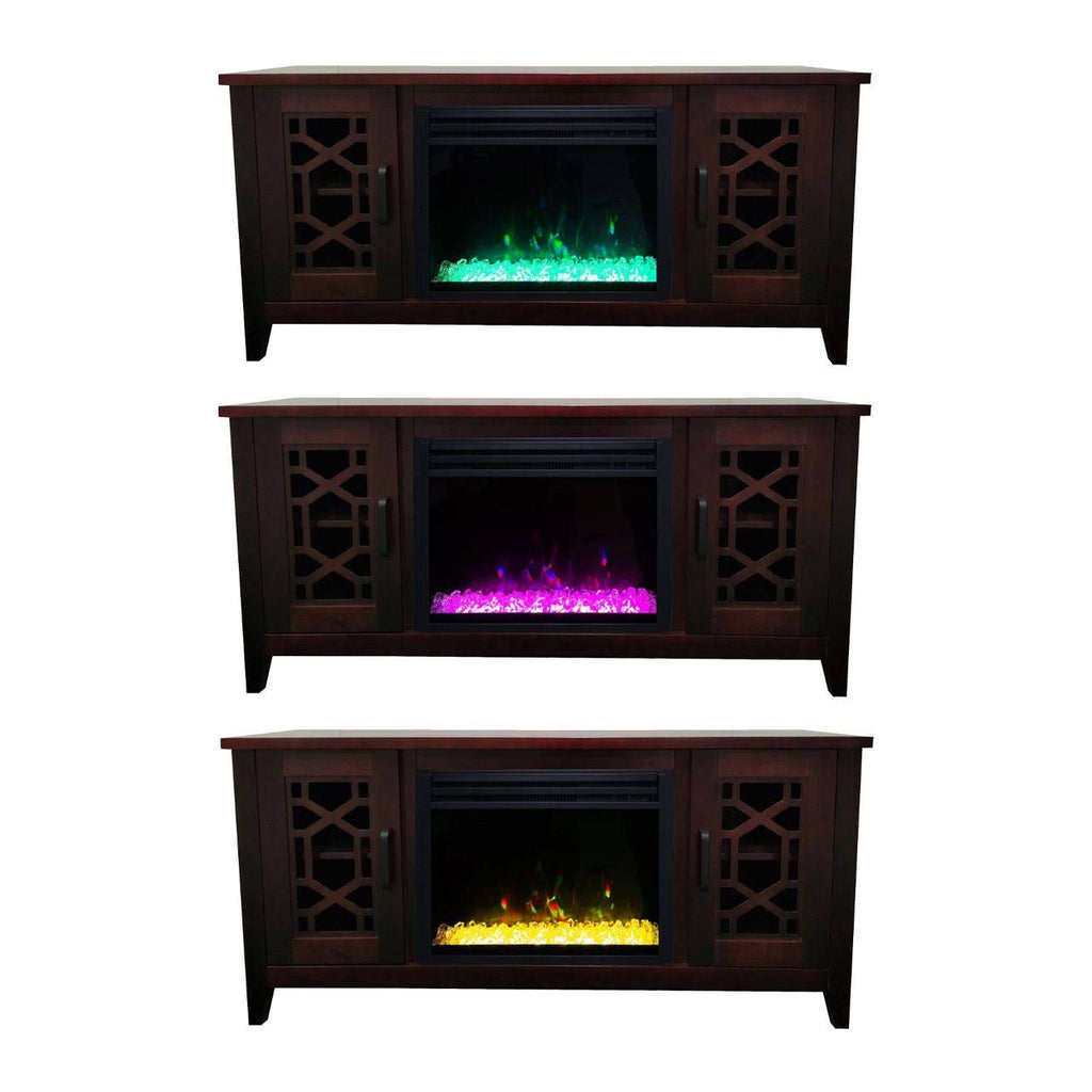Mahogany Electric Fireplace with Multi-Color Crystal Insert R9978
