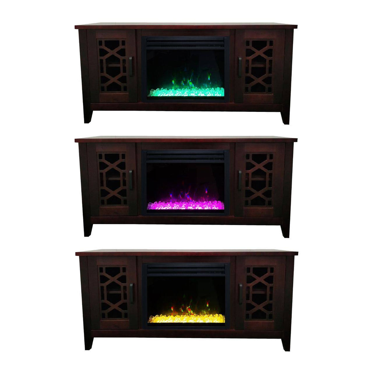 Mahogany Electric Fireplace with Multi-Color Crystal Insert R9978