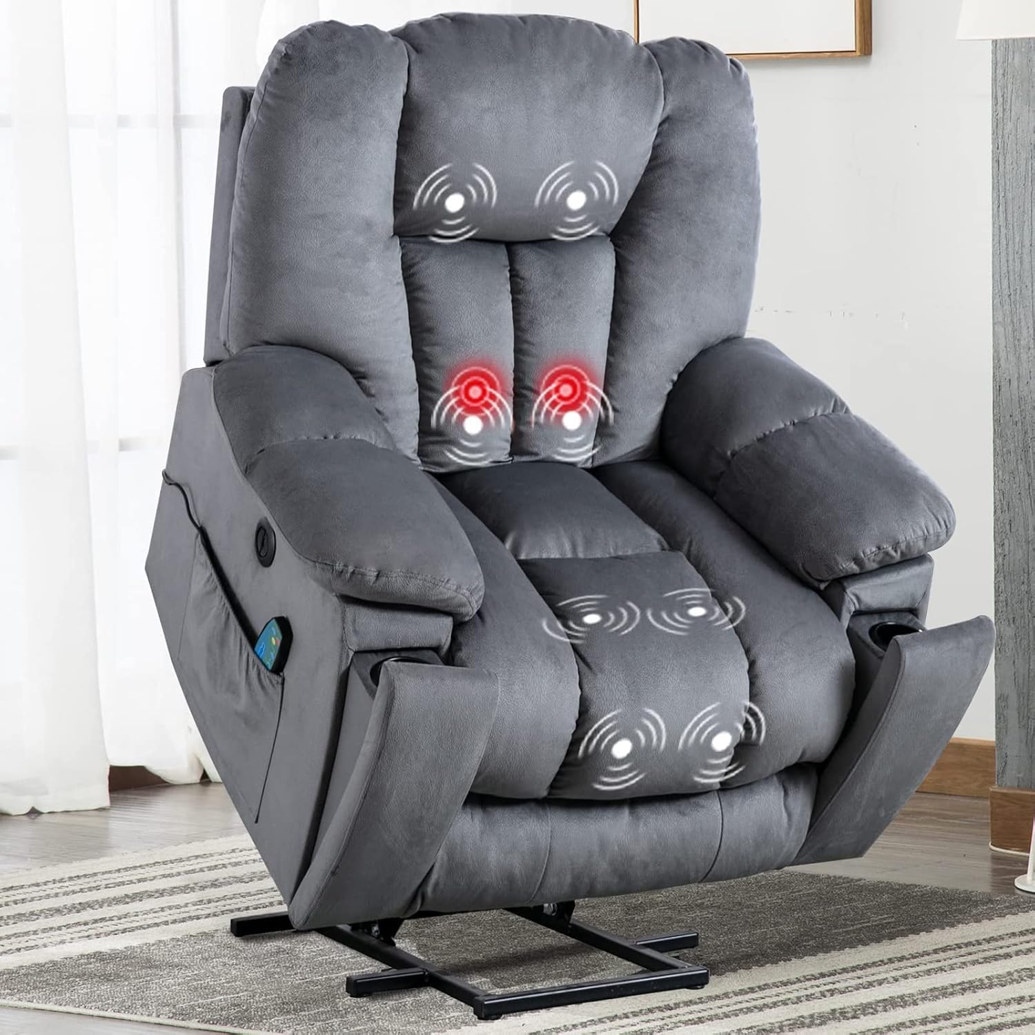 Large Power Lift Recliner Chair with Massage and Heat, Gray N633614