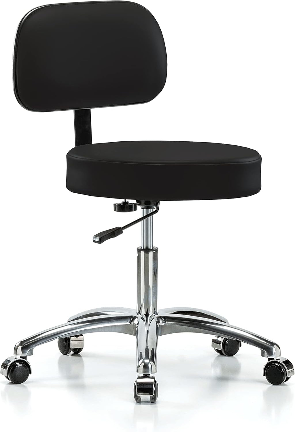 Chrome Rolling Height Adjustable Exam Stool with Back and Footring (Cinder Fabric) A24687