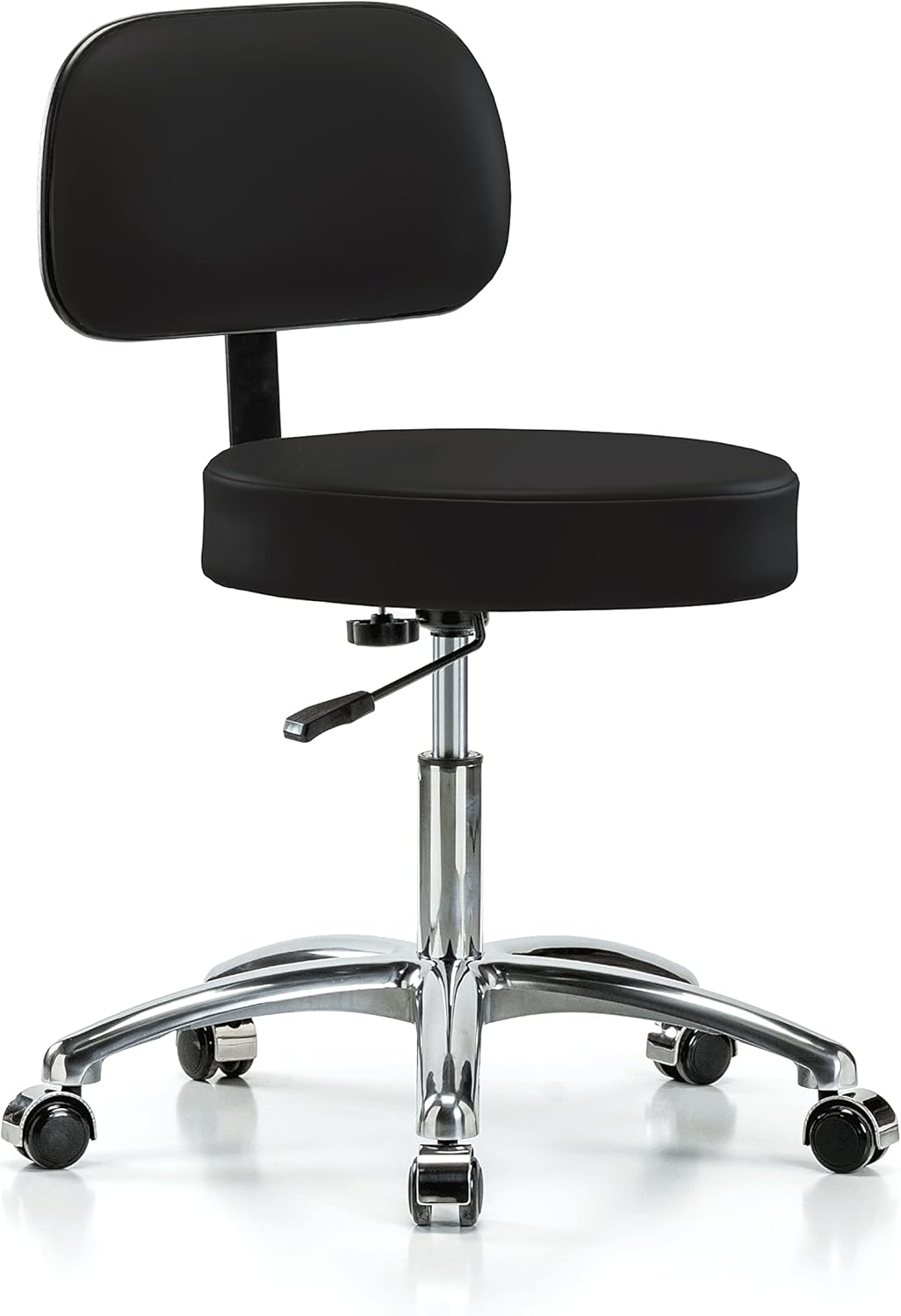 Chrome Rolling Height Adjustable Exam Stool with Back and Footring (Cinder Fabric) A24687