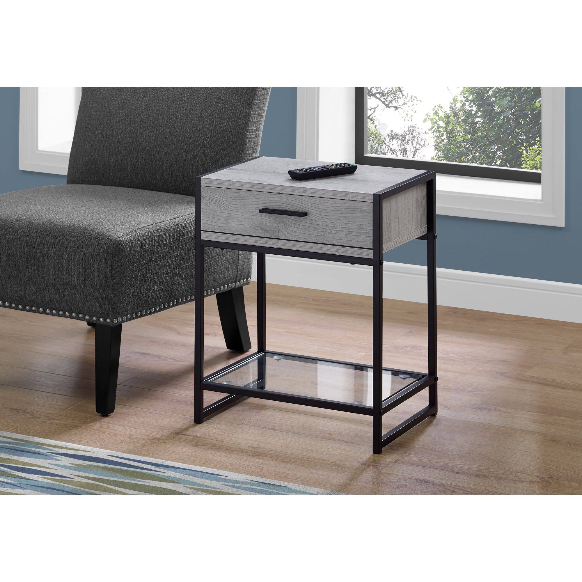 Gray and Black Rectangular Accent Table with Tempered Glass V35468