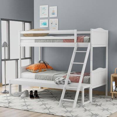 Twin Over Twin/Full Convertible Bunk Bed with Ladder White A165
