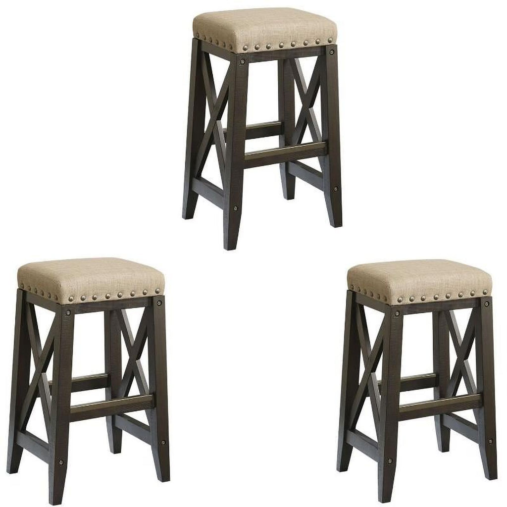 3 Piece Solid Wood Upholstered Bar Stool Set Y764550