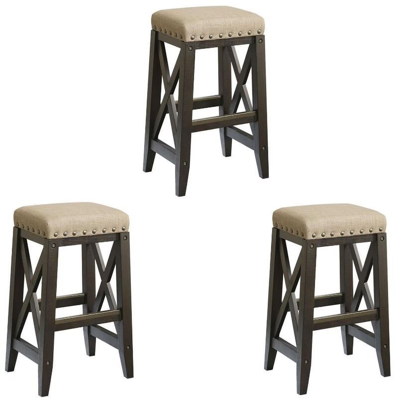 3 Piece Solid Wood Upholstered Bar Stool Set Y764550