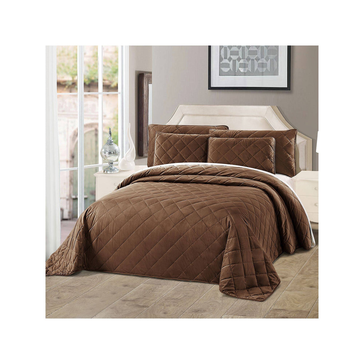 Velvet Quilted 5 Piece Bed Spread Set I811