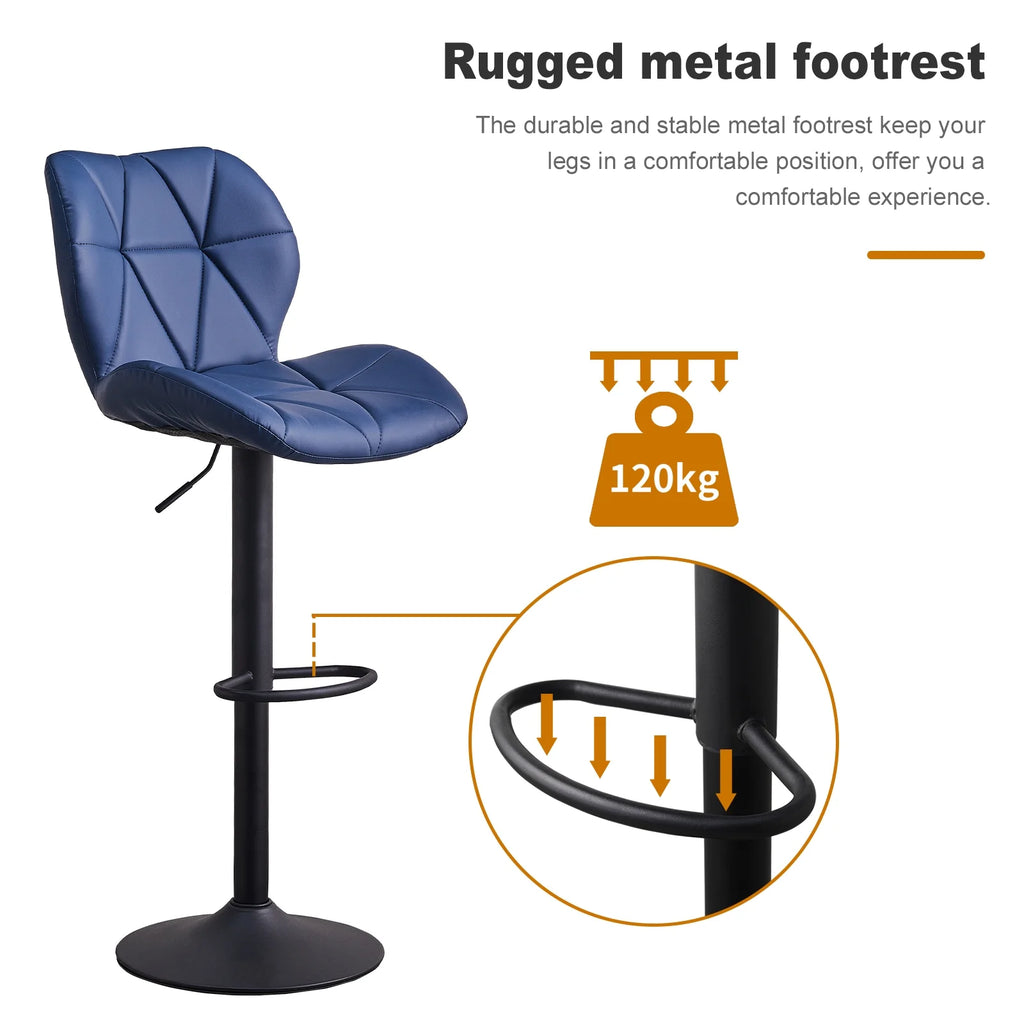 Blue Faux Leather Bar Stools Set of 2 with Footrest Y464
