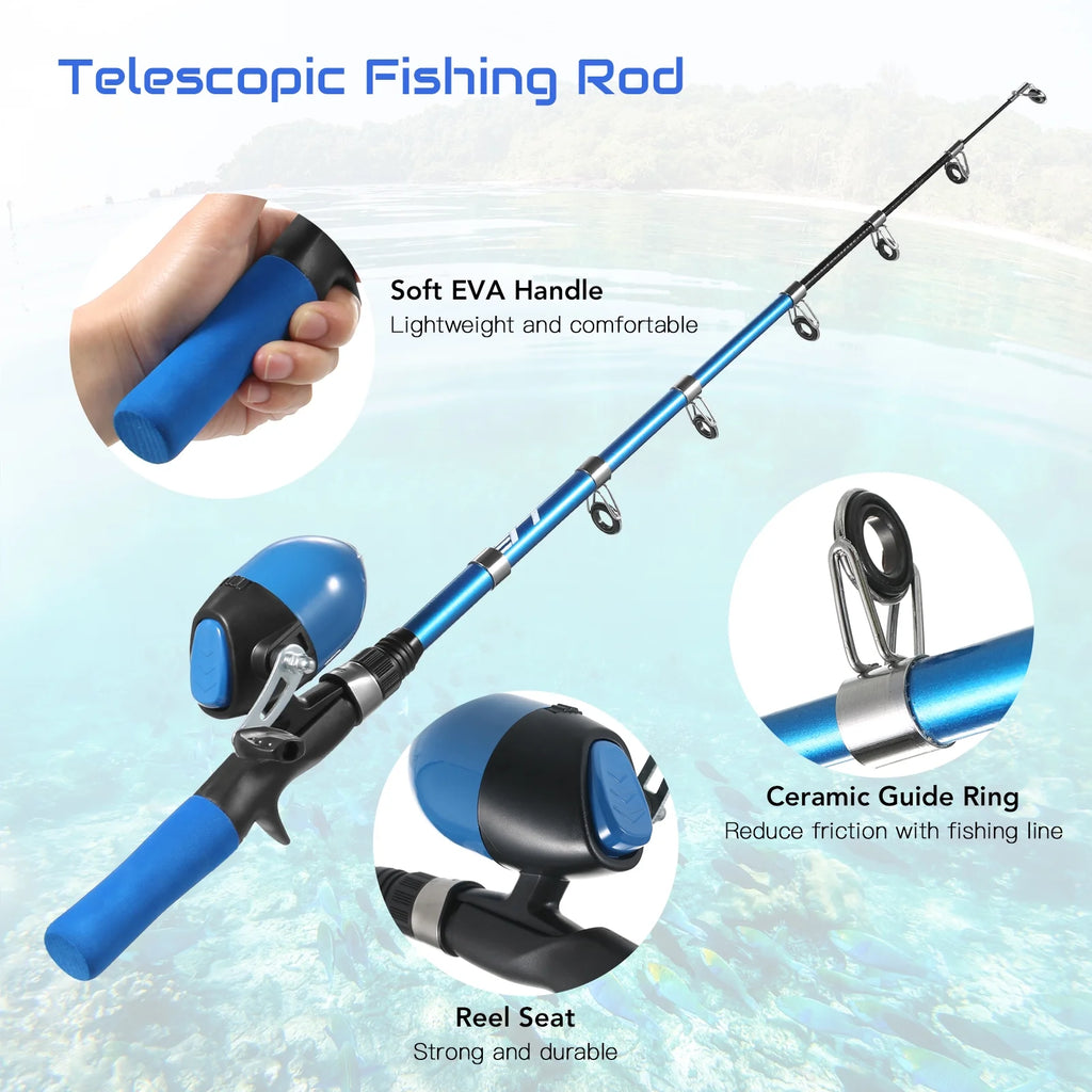 Kids Telescopic Fishing Pole and Reel Combo with Tackles and Lures P46692