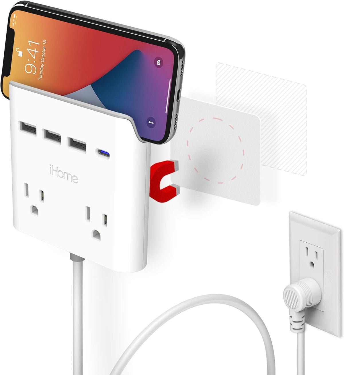 2 Outlets 4-Port USB Wall Charger with 6 Ft Extension Cord, Pack of 2 B26633