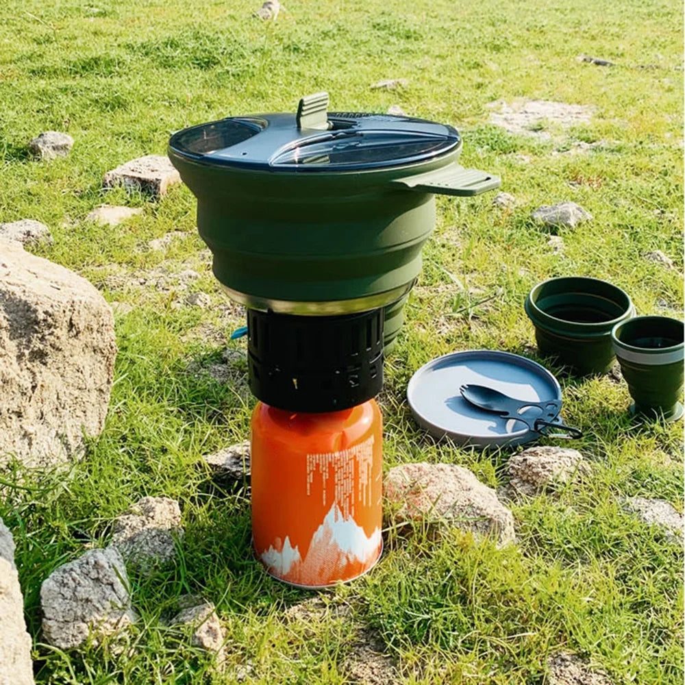 Folding Pot Set Portable Cookware Pan for Compact Camping B874