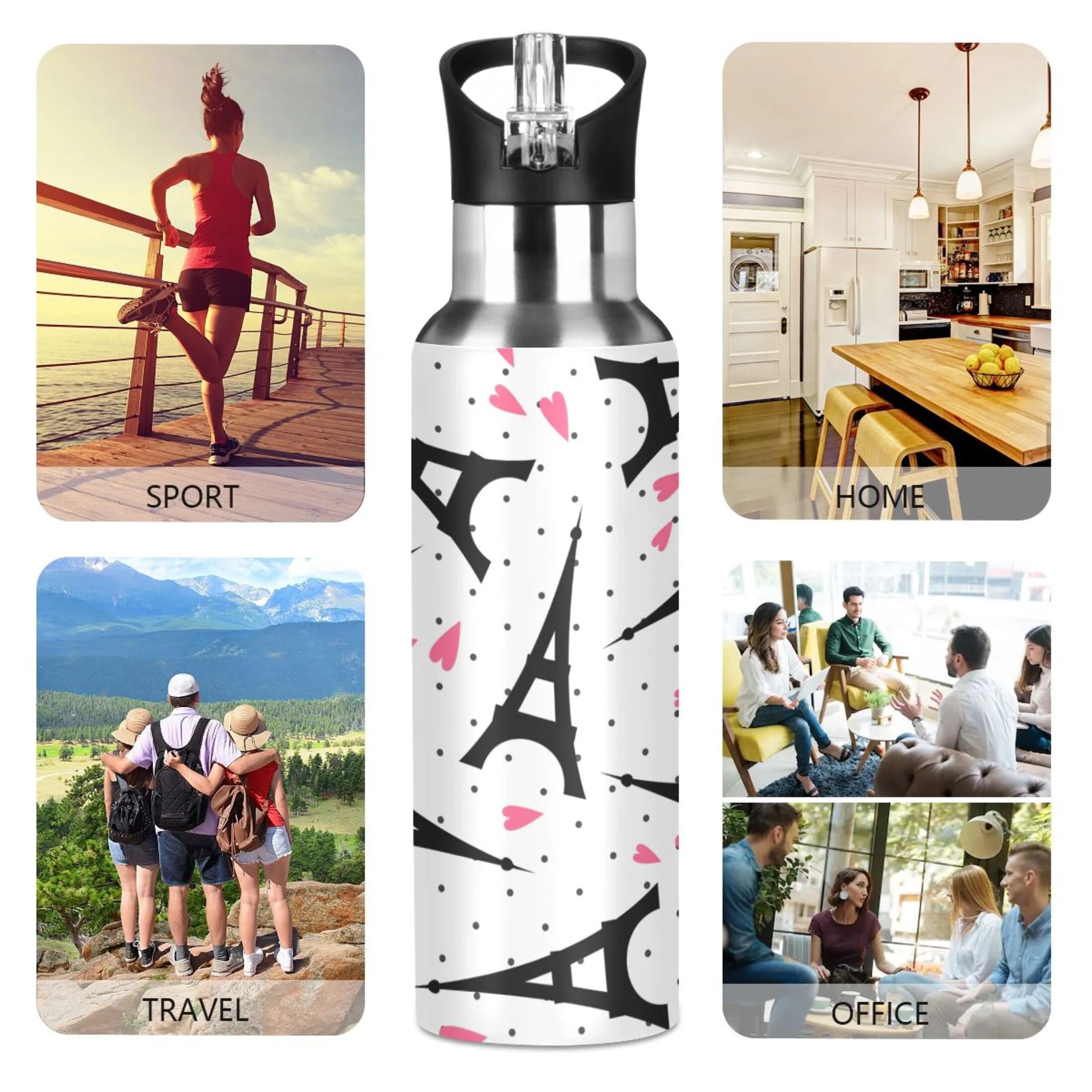 Stainless Steel Insulated Vacuum Flask Water Bottle with Straw Lid F955