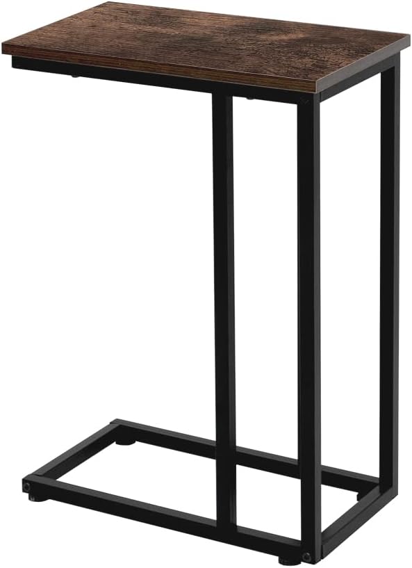Industrial Side Table with Rolling Casters, Steel Frame, Light Walnut, Pack of 2 O65302