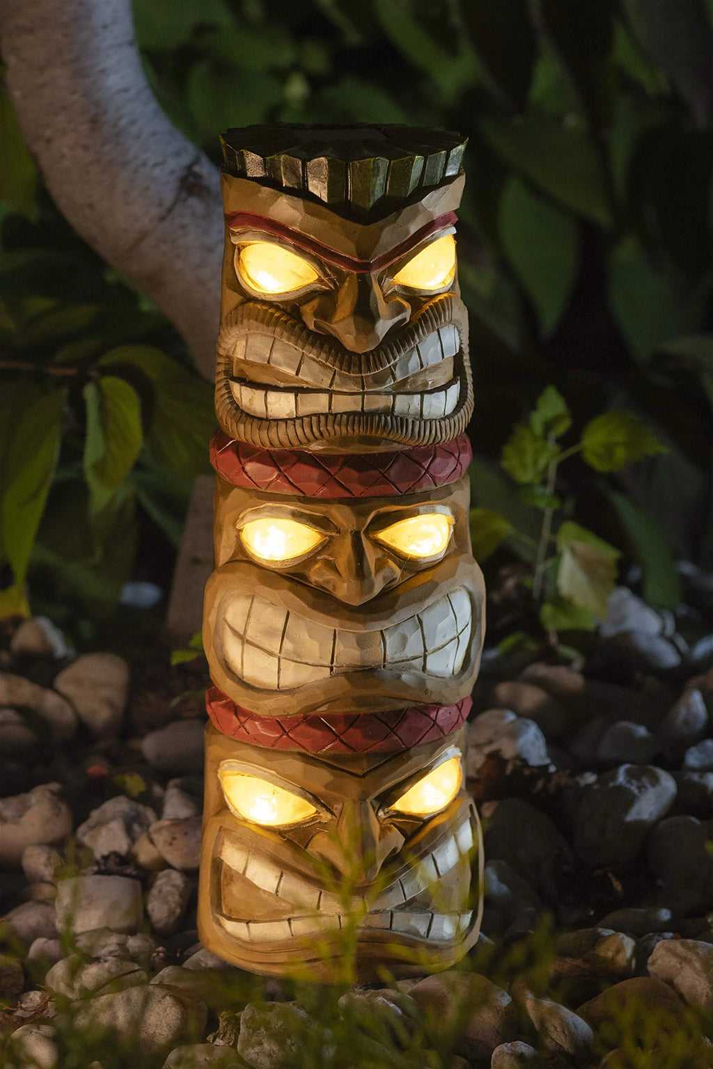 Triple Tiki Totem Solar Powered LED Outdoor Decor Garden D48899
