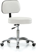 Chrome Rolling Height Adjustable Exam Stool with Back and Footring (Cinder Fabric) A24687