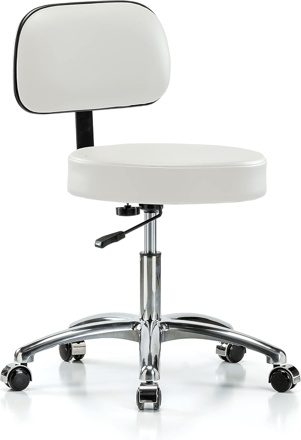 Chrome Rolling Height Adjustable Exam Stool with Back and Footring (Cinder Fabric) A24687