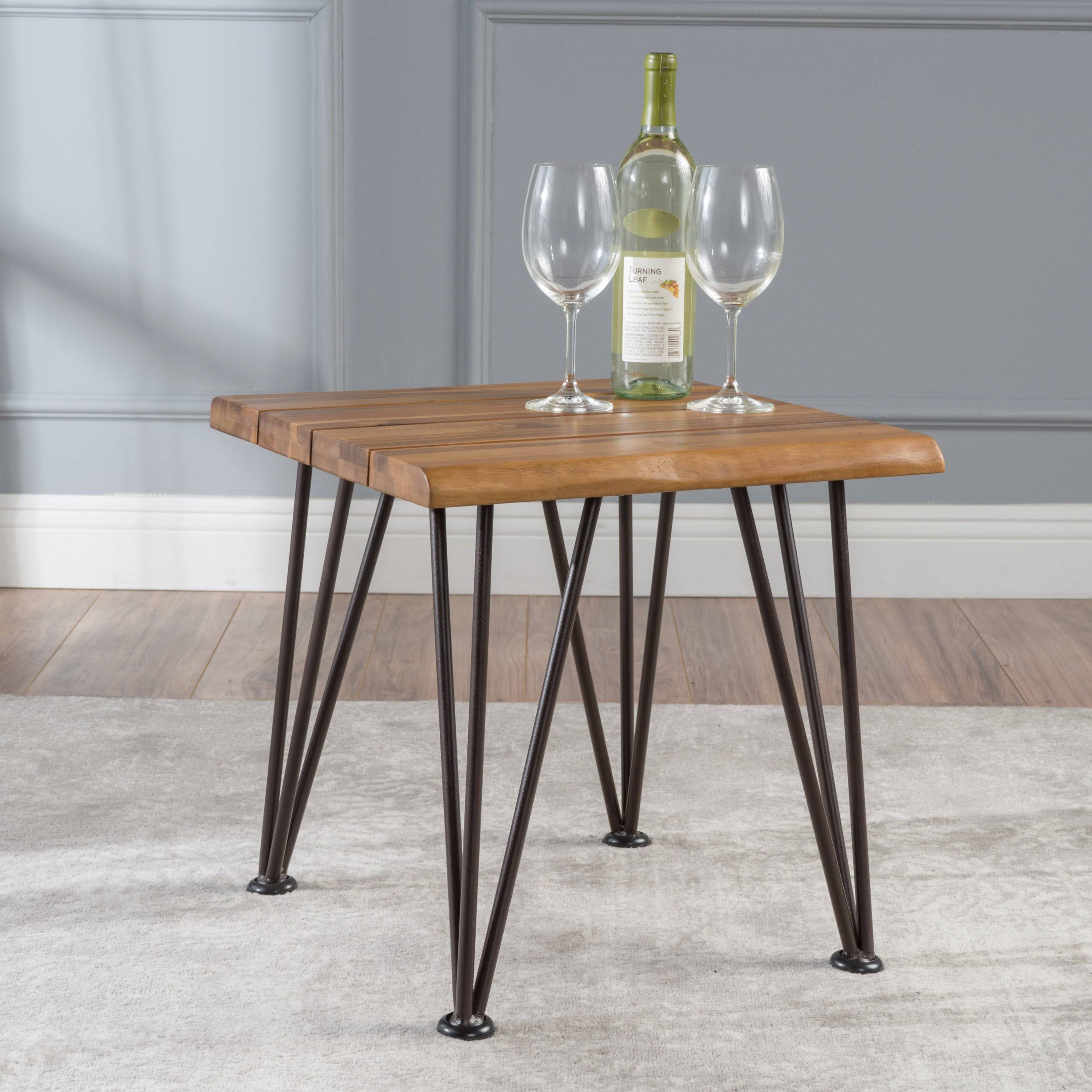 Industrial Rustic Iron and Acacia Wood Side Table E49486