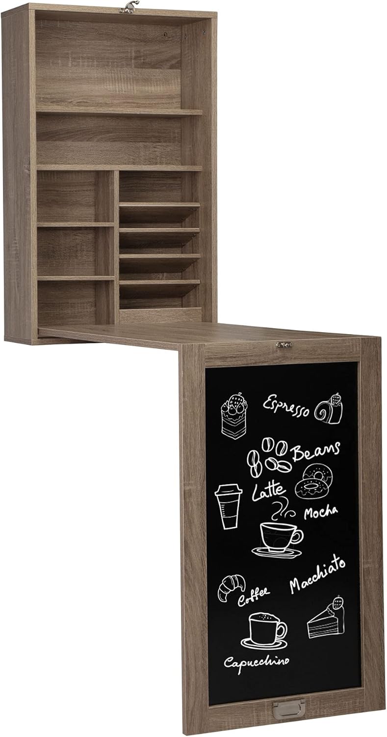 Wall Mounted Desk Fold Down Table Craft Cabinet with Storage Shelves L266