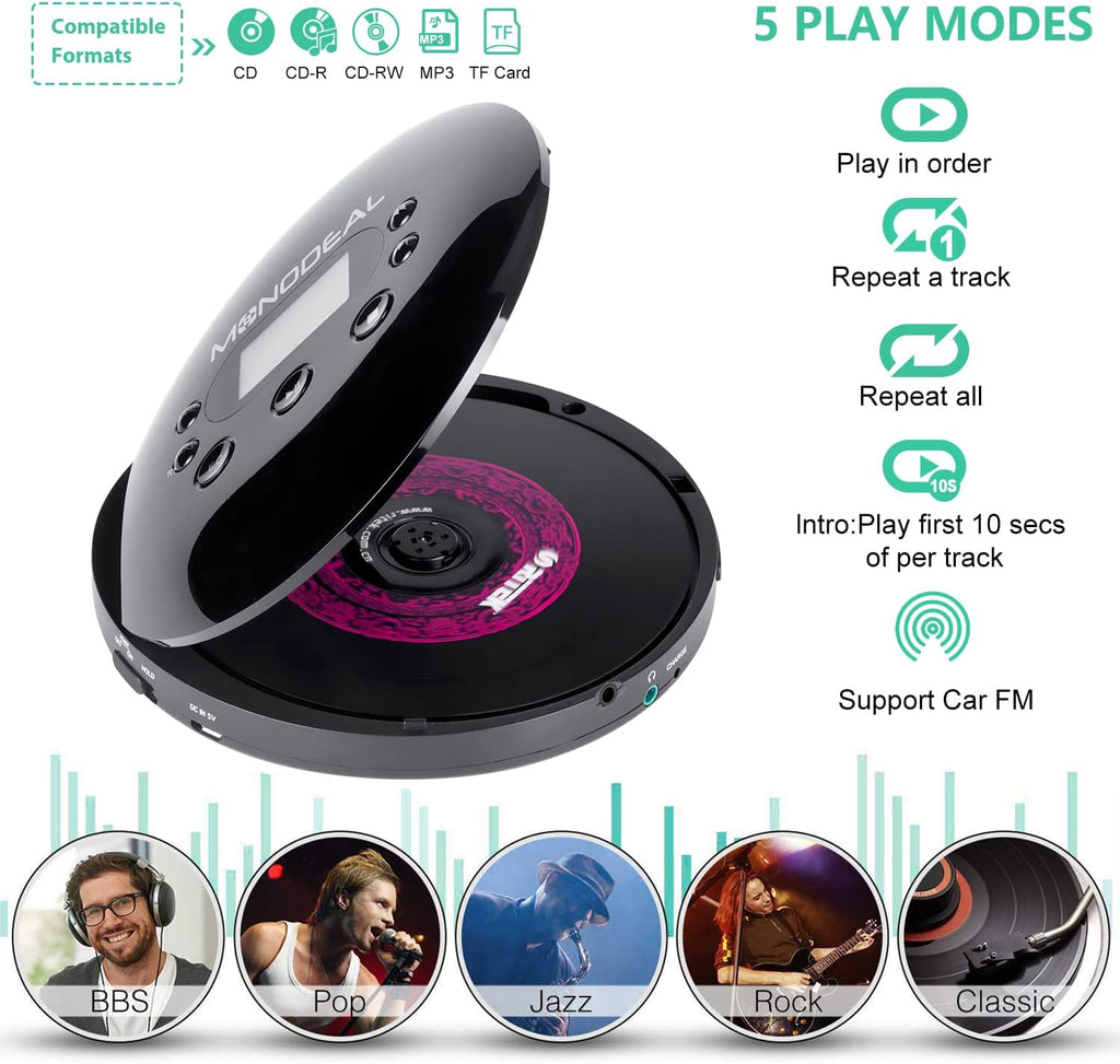 Portable CD Player with FM Transmitter, Anti-Skip Protection, Headphones, Pack of 2 K838986