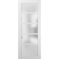 84 in. x 96 in. 3/4 Lite Frosted Glass Matte White Solid Wood Sliding Barn Door with Hardware Kit Z65449