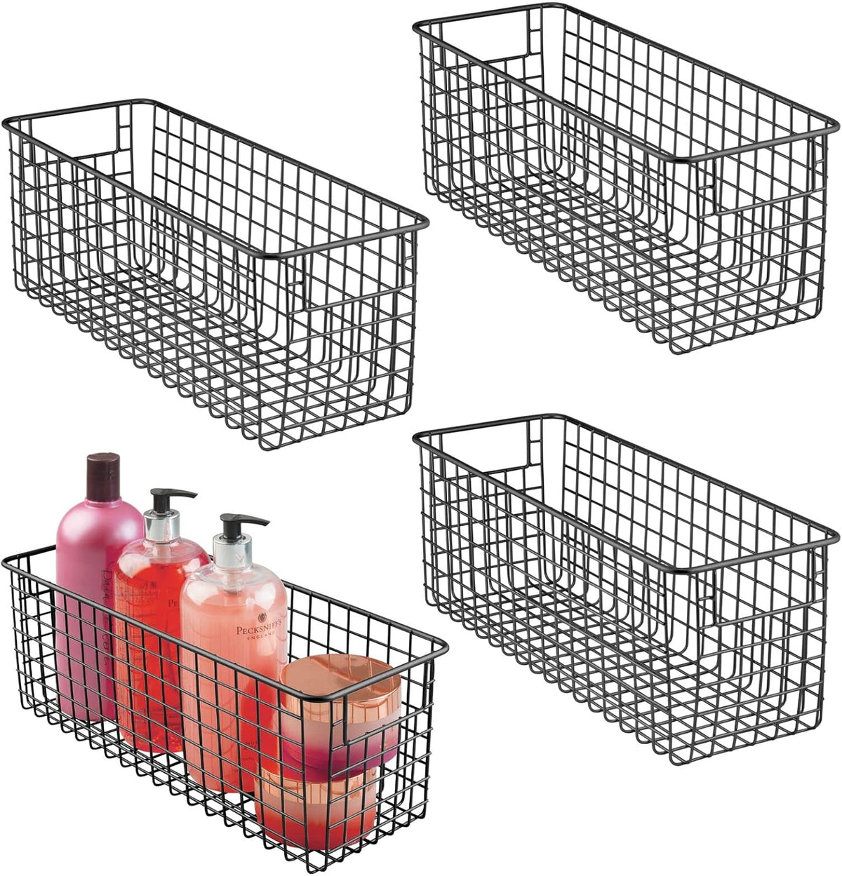 Farmhouse Metal Wire Bathroom Organizer Storage Bin Baskets - 4 Pack - Soft Brass M834