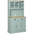Light Blue Freestanding Pantry Cabinet with Glass Doors and Drawers S4206