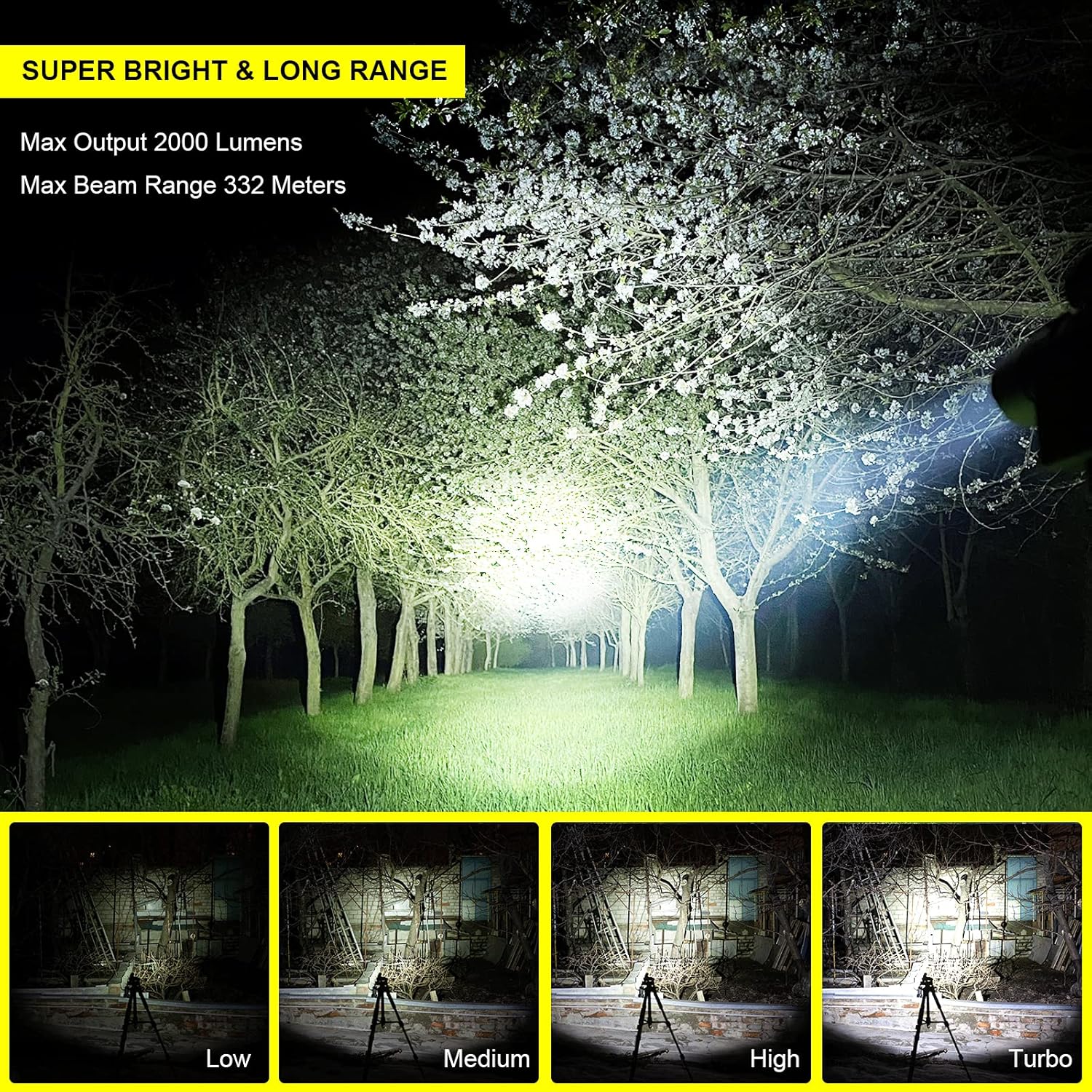 Rechargeable LED Flashlight 2000 Lumen with ATR, USB-A to USB-C Cable R4230