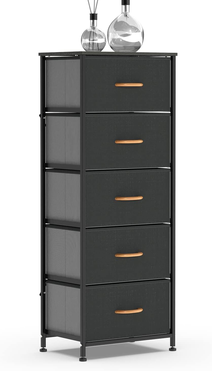 5 Drawer Fabric Dresser Tower, Dark Gray R68785