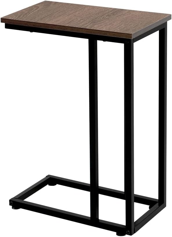 Industrial Side Table with Rolling Casters, Steel Frame, Light Walnut, Pack of 2 O65302