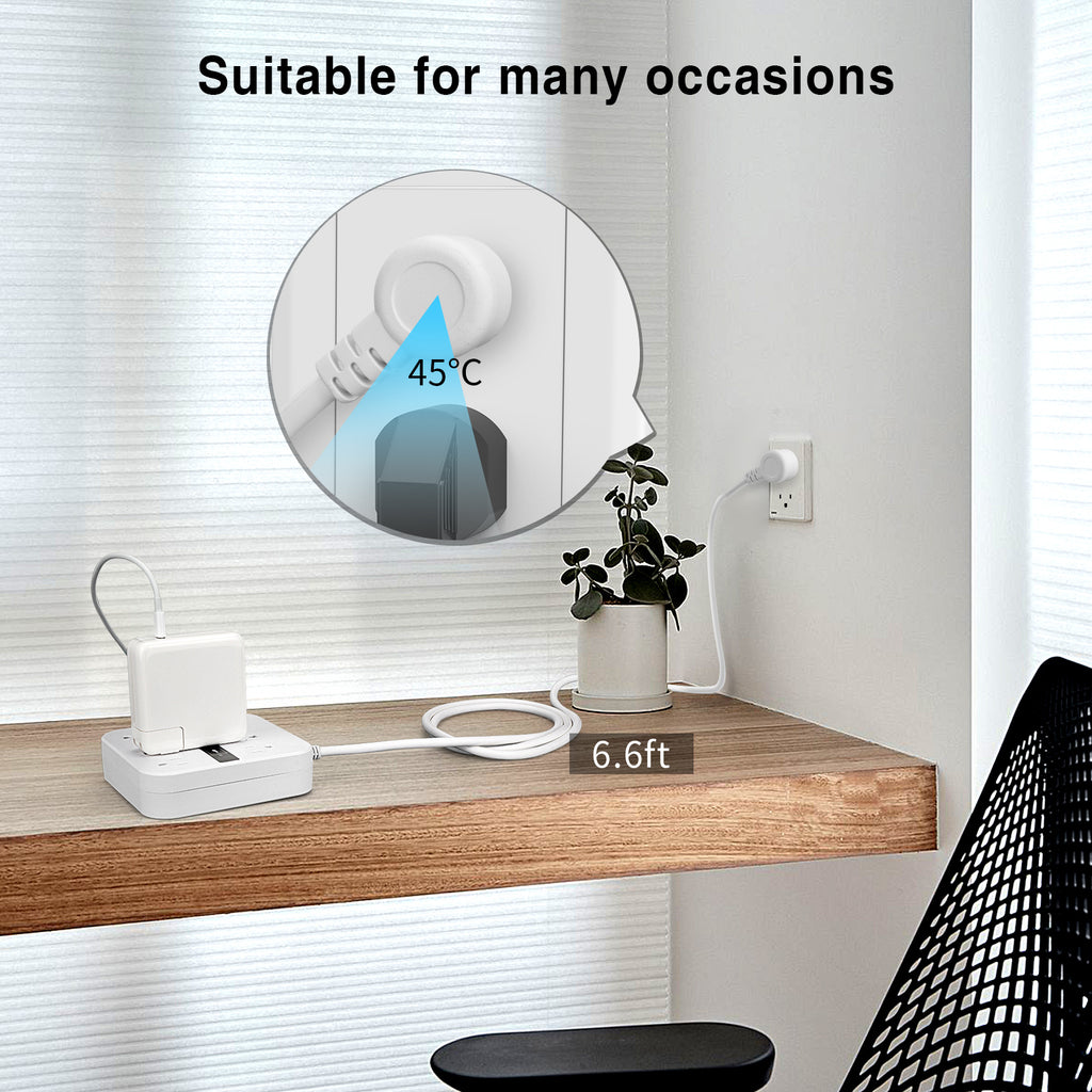 6 Outlet Surge Protector Power Strip with 4 USB Ports and 6.6ft White Flat Extension Cord, 2 Pack M235747