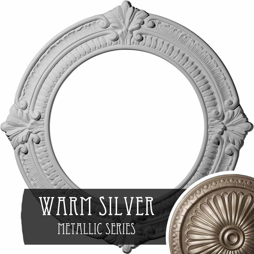 13 1/8x22OD x 8x22ID x 5/8x22P Hand-Painted Warm Silver Ceiling Medallion E95650