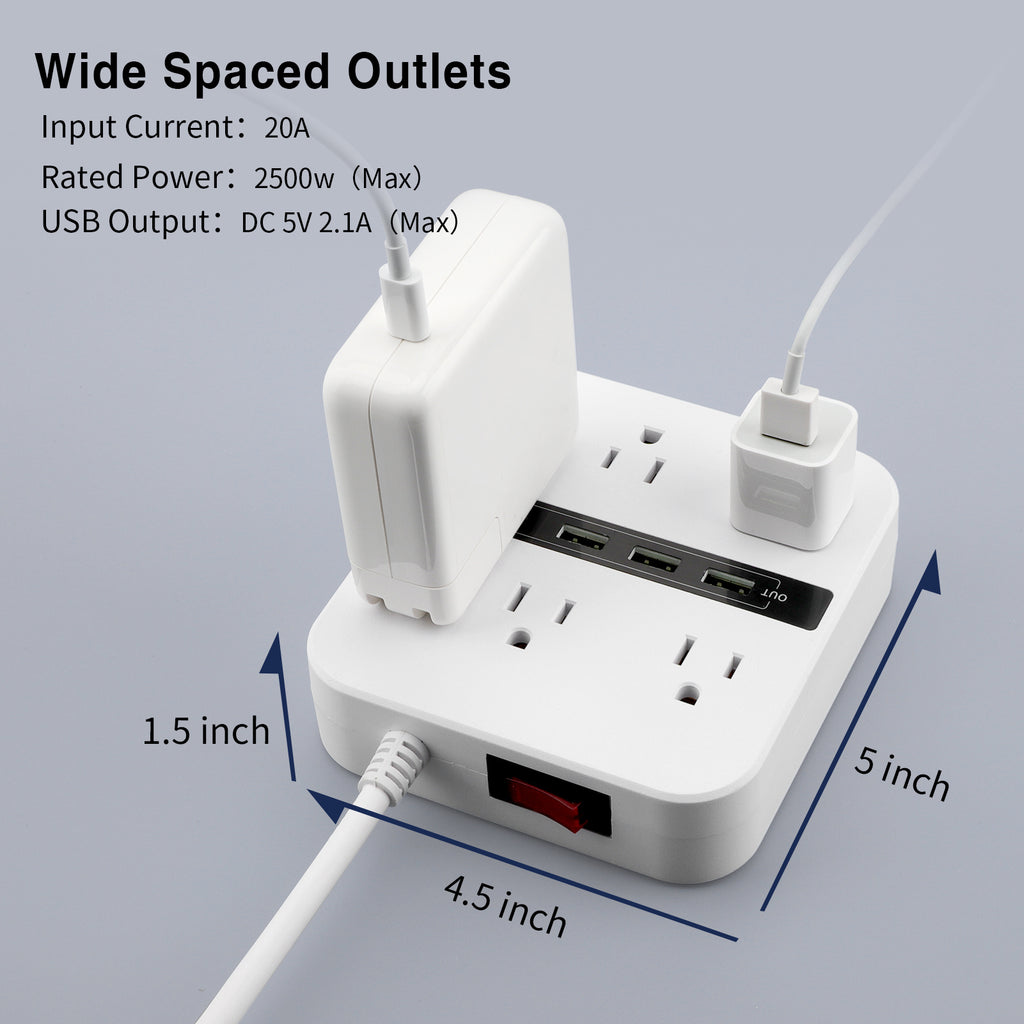6 Outlet Surge Protector Power Strip with 4 USB Ports and 6.6ft White Flat Extension Cord, 2 Pack M235747