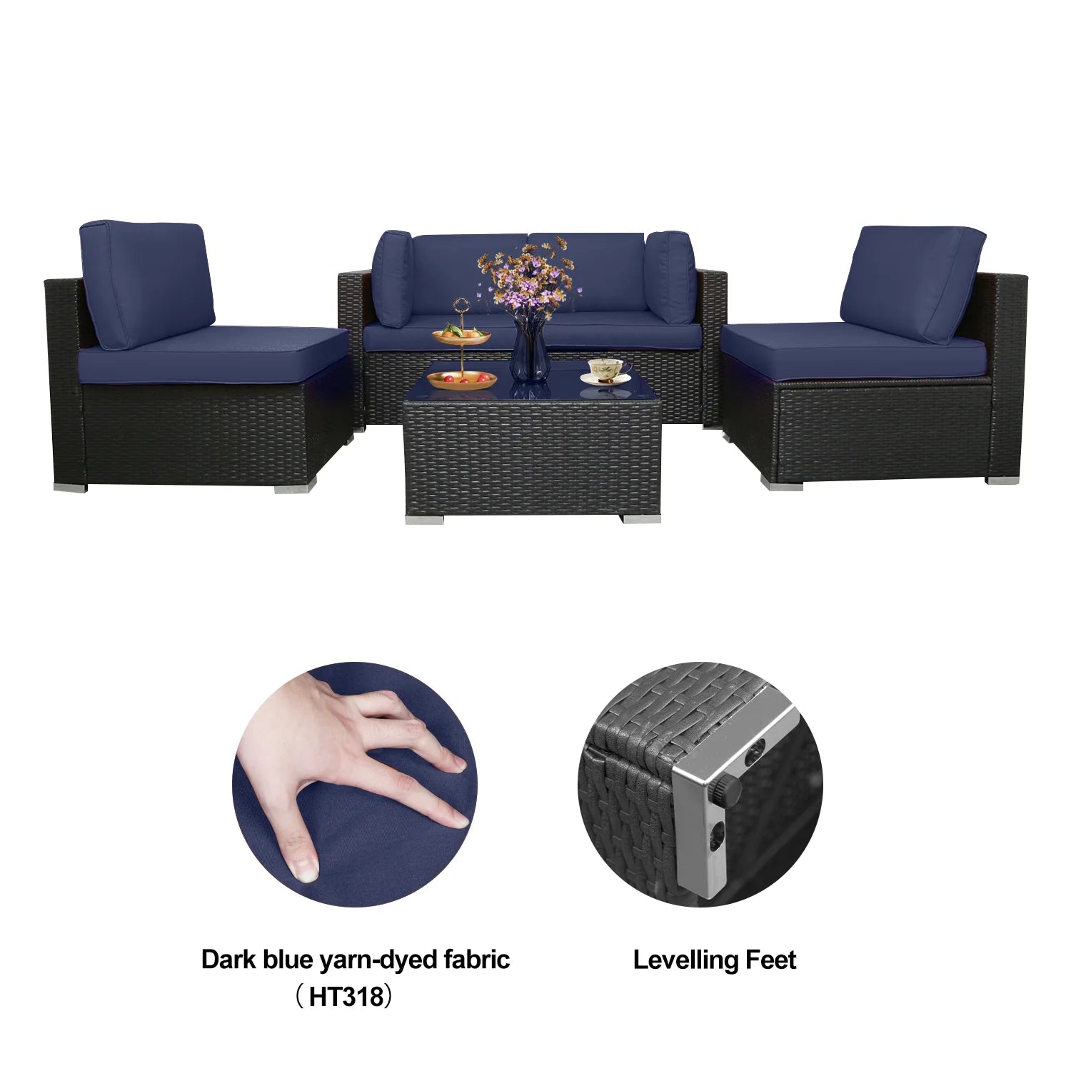 Blue PE Rattan Sofa Set of 7 with Cushions U325768