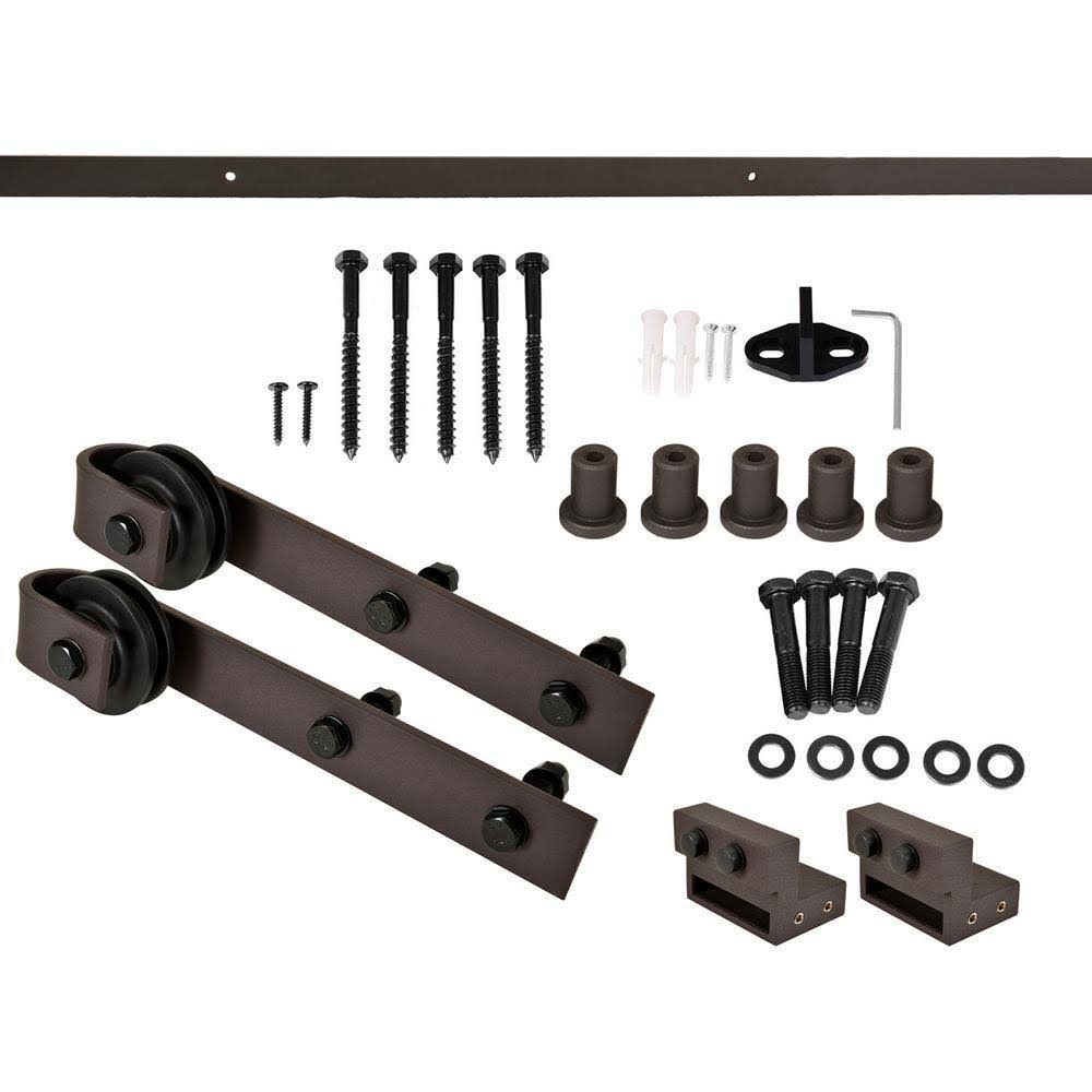 Distressed Mid-Bar Solid Pine Wood Interior Sliding Barn Door with Hardware Kit M175177