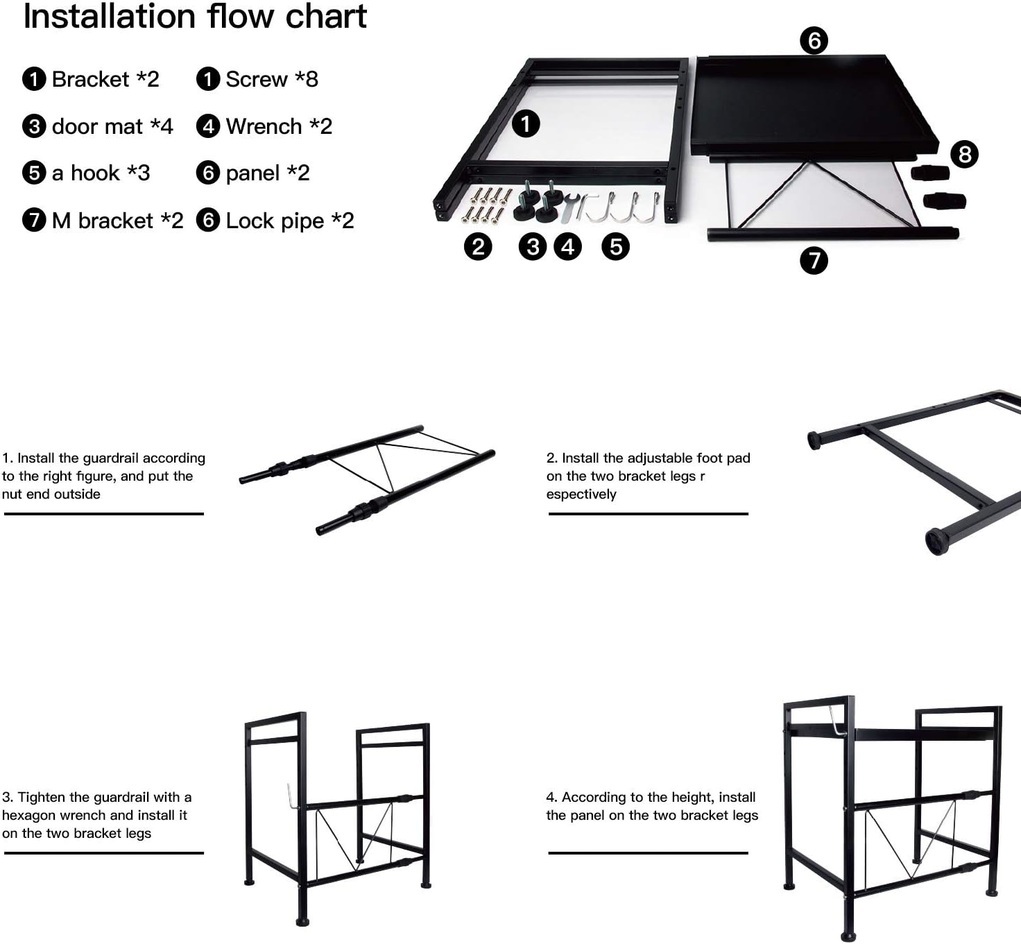 Expandable Metal Microwave Oven Rack Shelf 2 Tiers with 3 Hooks Black P4612