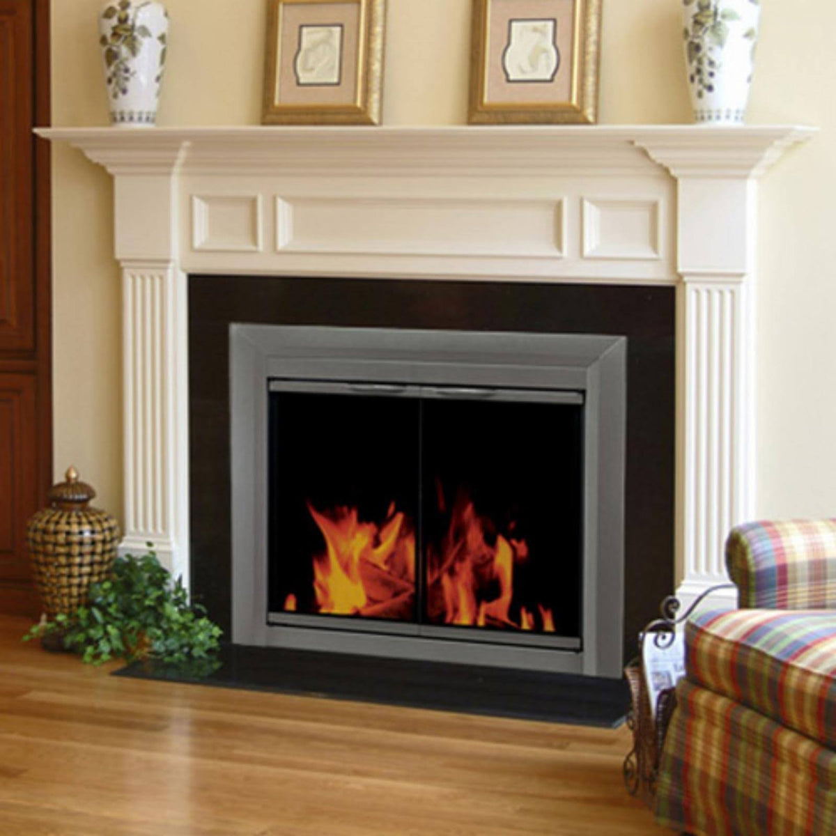 Gunmetal Large Fireplace Glass Door W4046