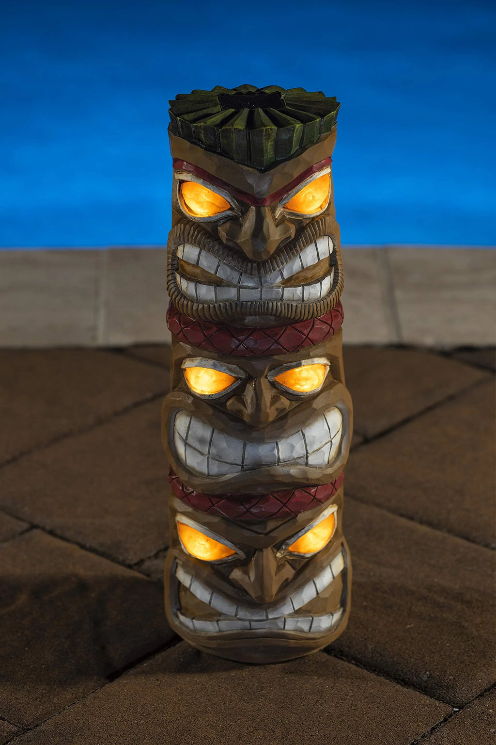 Triple Tiki Totem Solar Powered LED Outdoor Decor Garden D48899
