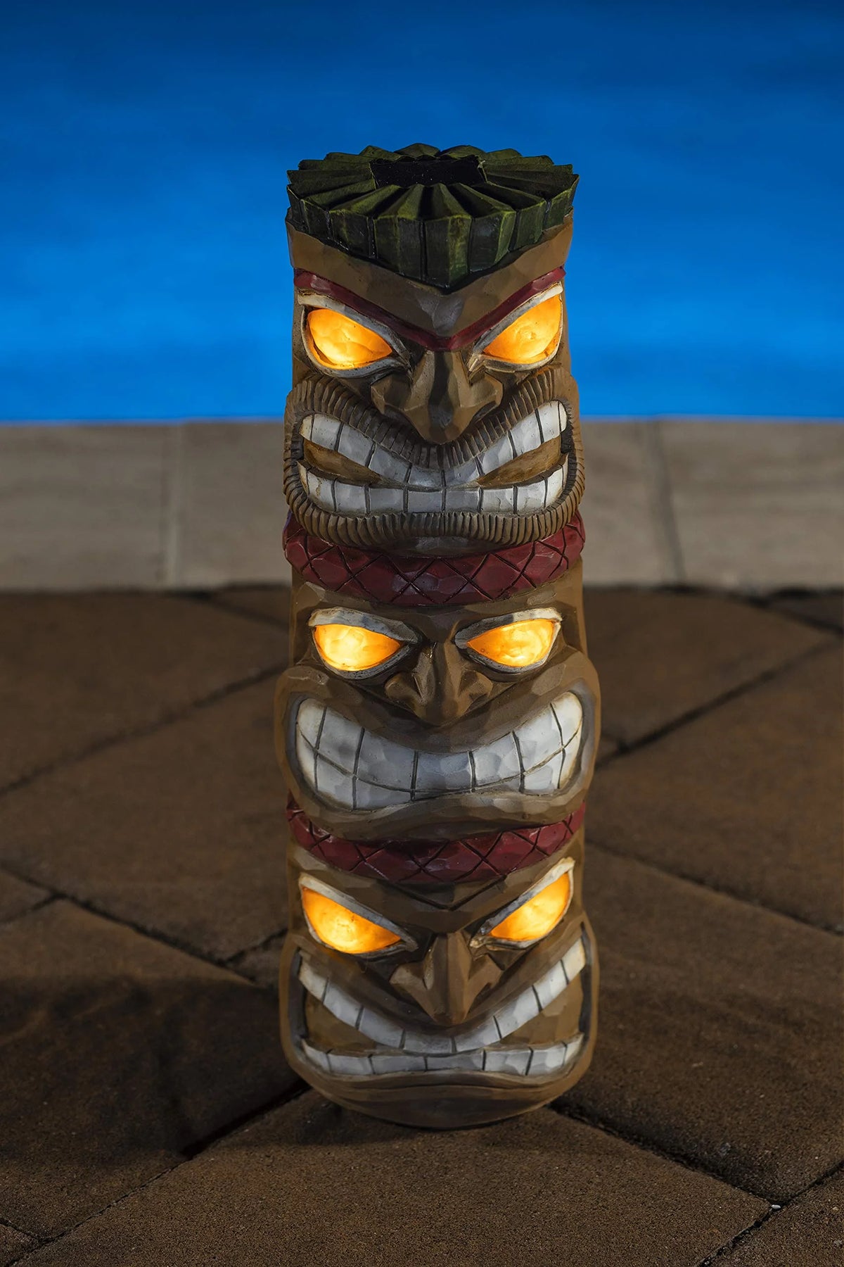 Triple Tiki Totem Solar Powered LED Outdoor Decor Garden D48899