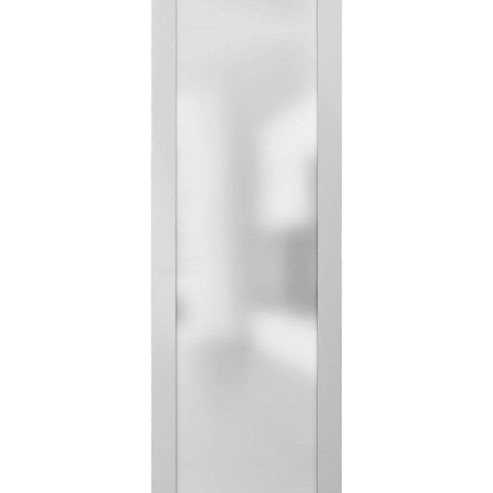 Sliding Barn Door 36 x 96 with Hardware, White Silk with Frosted Glass, 6.6ft Rail Set J1928