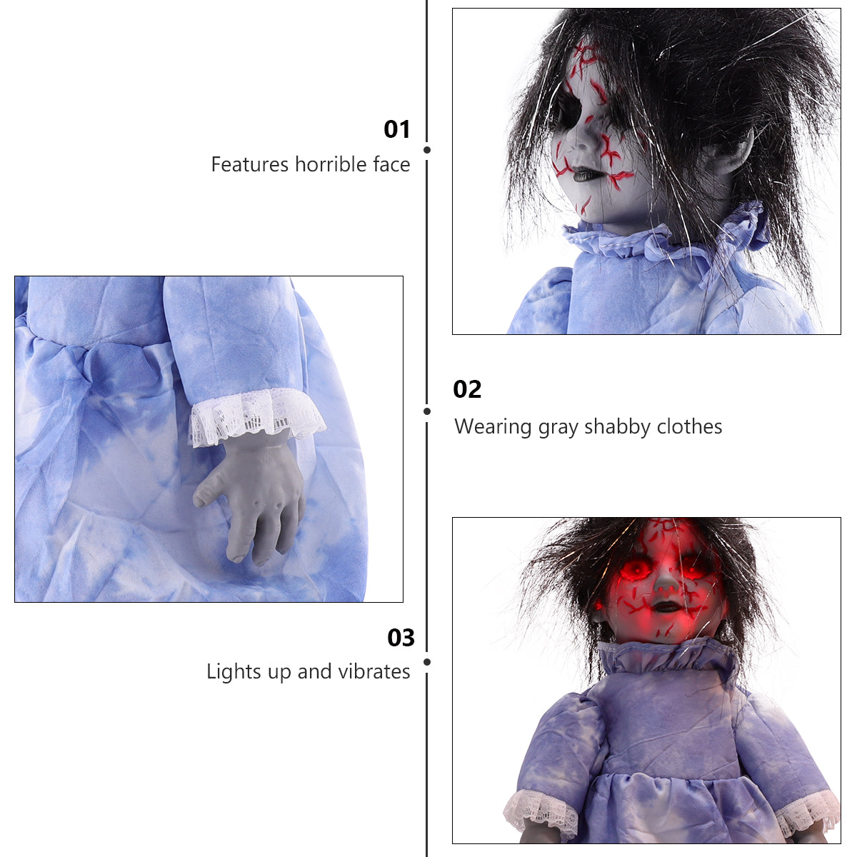 Halloween Scary Dolls, 1 PC Voice-activated Induction Glowing Walking Doll S95236