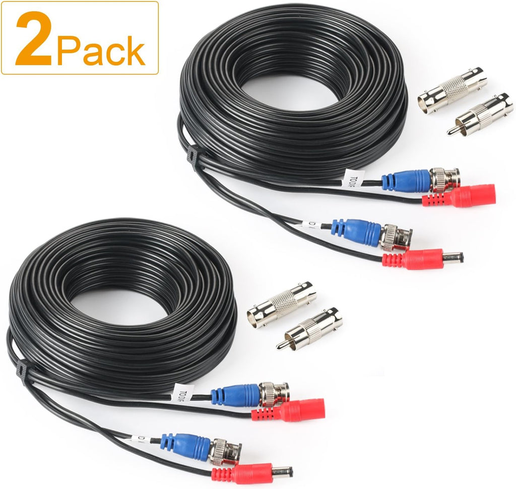 2Pack 50Feet BNC Video Power Cable for CCTV Security System with Connectors W64752