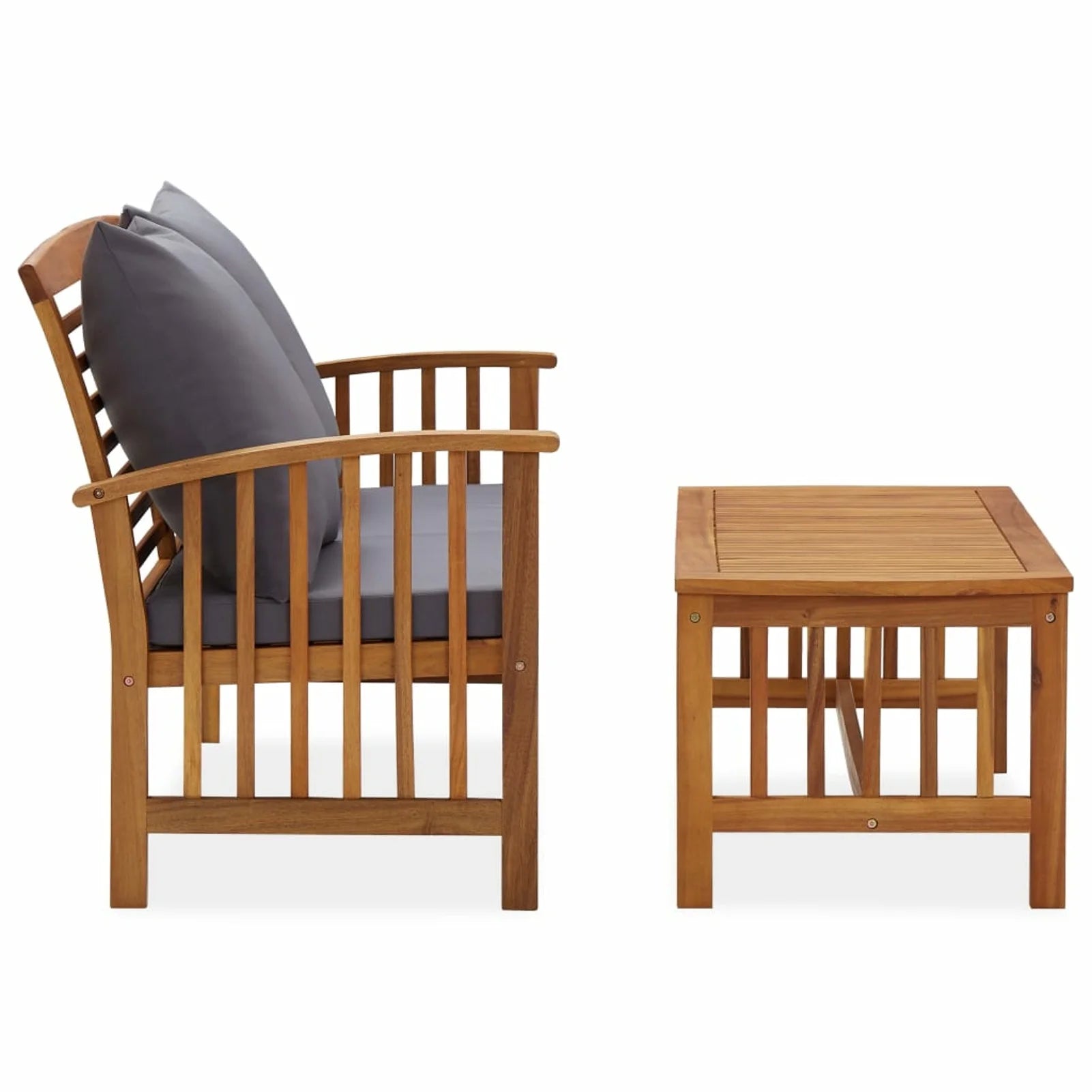 2 Piece Wooden Outdoor Conversation Set with Gray Cushion and Side Table N63684
