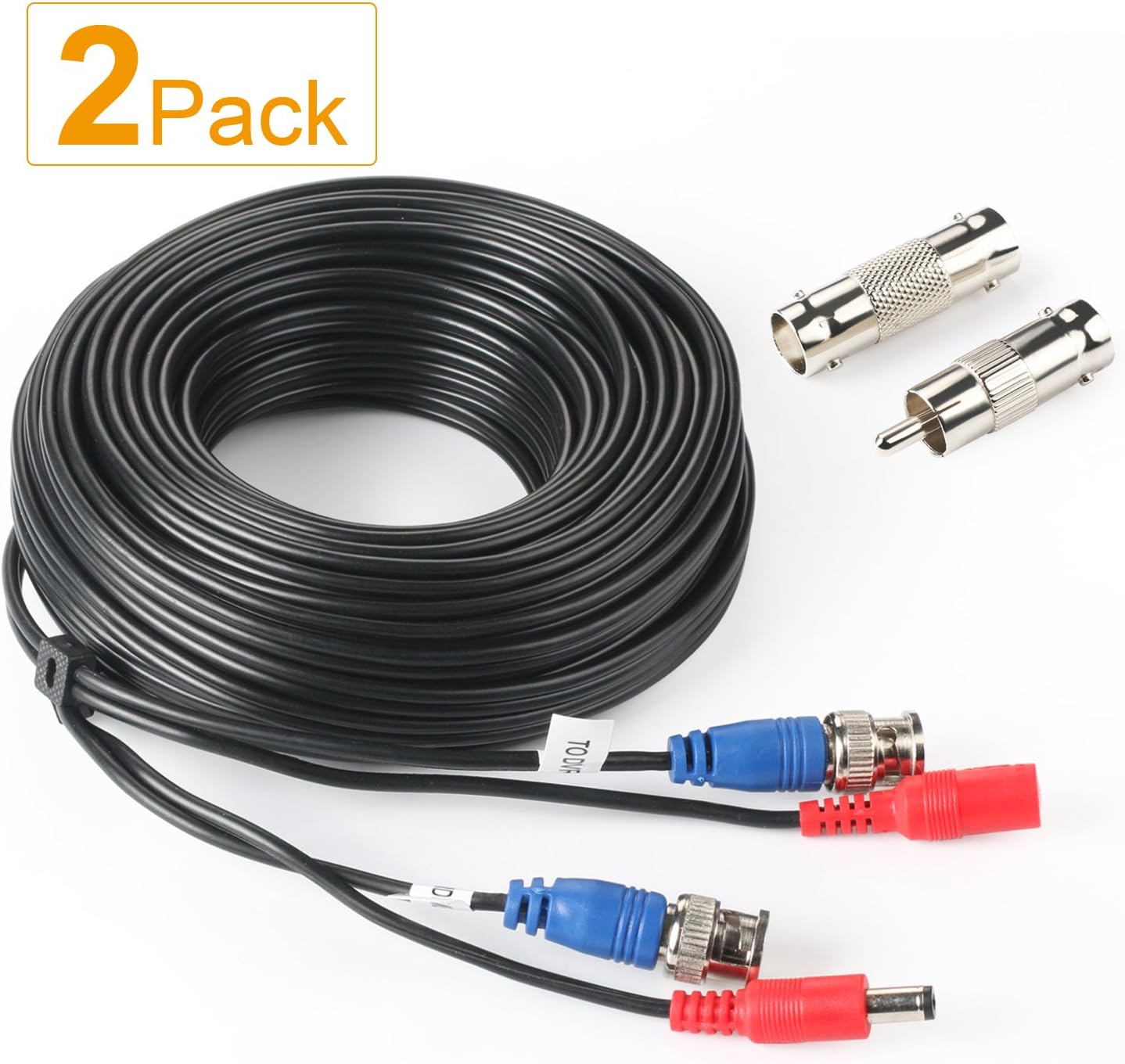2Pack 50Feet BNC Video Power Cable for CCTV Security System with Connectors W64752