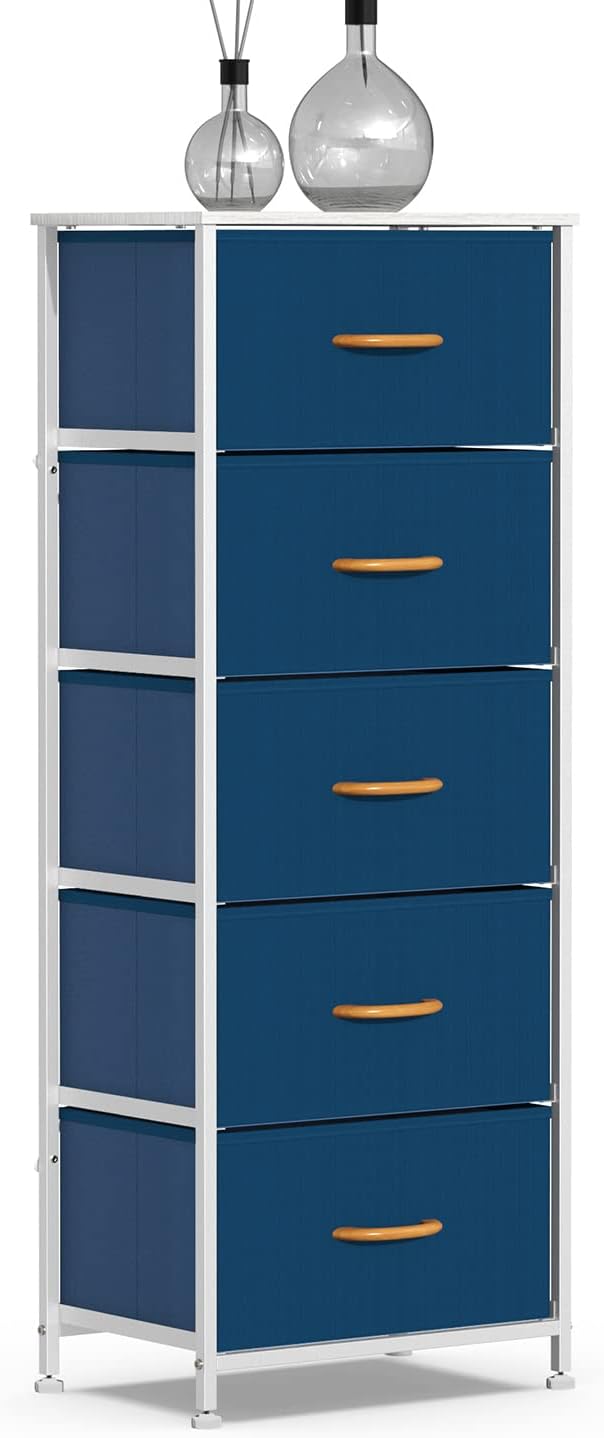 5 Drawer Fabric Dresser Tower, Dark Gray R68785