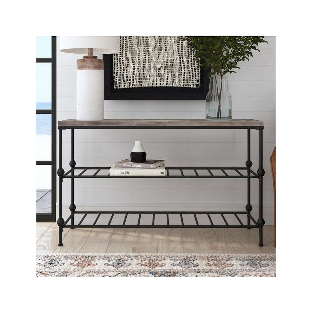 Gray Wood and Black Metal Console Table A50320