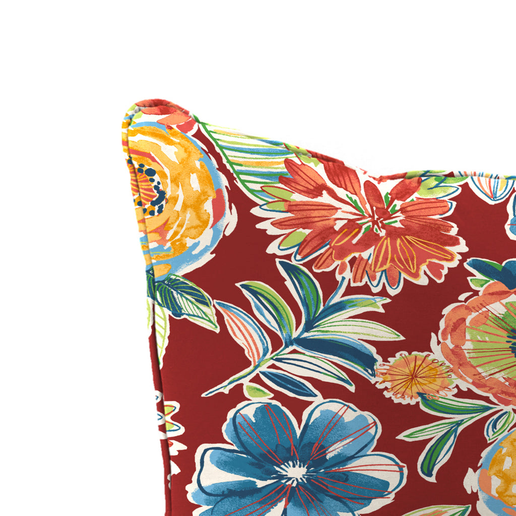 Colsen Berry Red Floral Rectangular Outdoor Deep Seating Chair Seat and Back Cushion with Welt R610