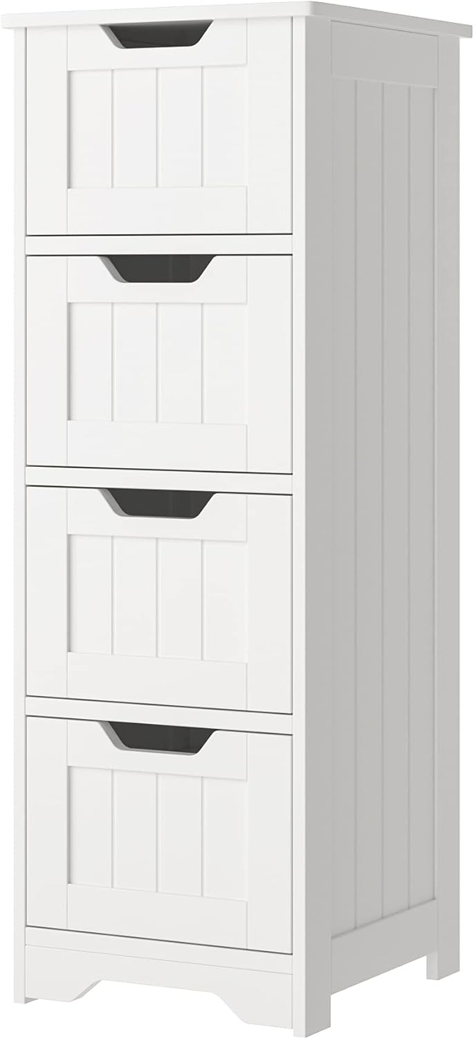 White 4 Drawer Bathroom Floor Storage Cabinet S696617