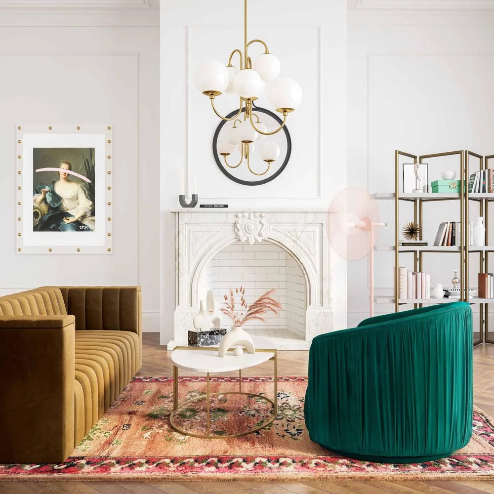 Forest Green Pleated Velvet Swivel Chair M53898